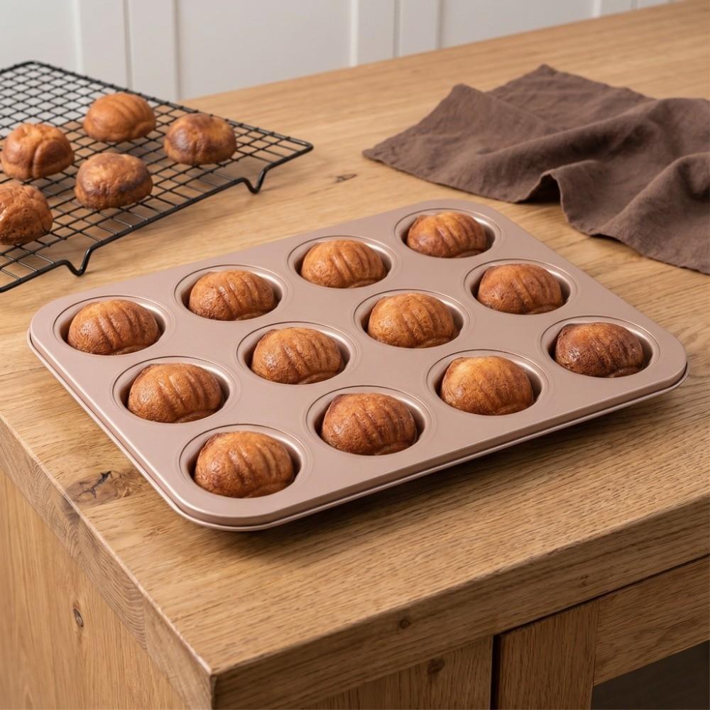 12 Cavity Muffin Cake Pan Carbon Steel Nonstick Baking Pan  Desserts Muffin Puddings Candy