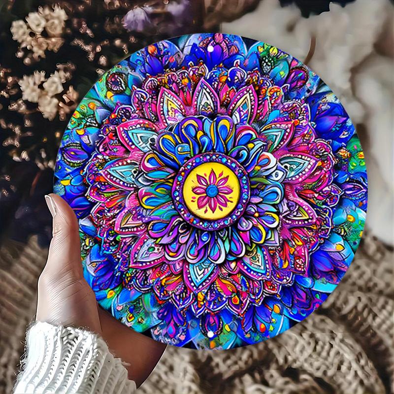 2D плоская 20*20см1шт Винтажная мандала Цветы узоры настенная художественная табличка, красочный симметричный узор для баров, кафе, пляжных домиков и дворов