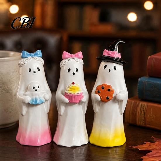 Halloween Party Table Centerpieces Cute Ghost Ornament, Resin Figurines with Cake/Cookie Ornaments for Home Design Desktop Fireplace Holiday