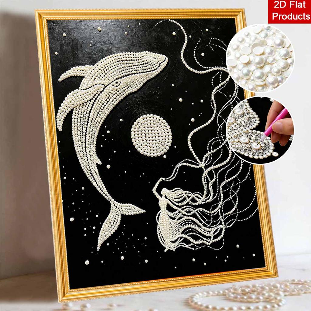 5D DIY Pearl Art Kit Whale and Moon Themed Decor Home Wall Decoration