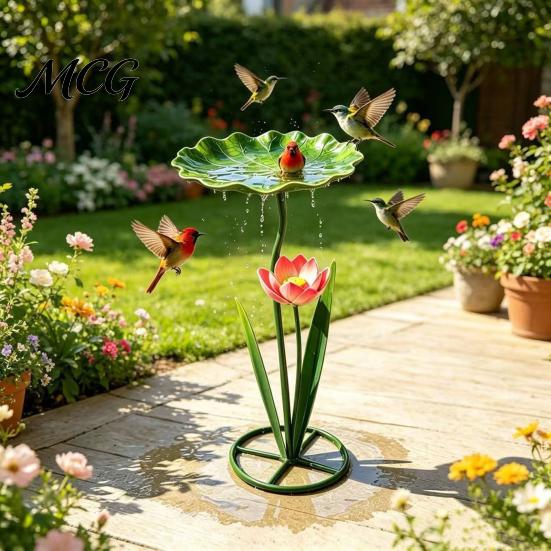 Pollinators Water Dish Metal Sunflower Bee Feeder, Lotus Leaf Butterfly Cup, Outdoor Garden Feeder Watering Station, Bath Bowl for Yard Lawn