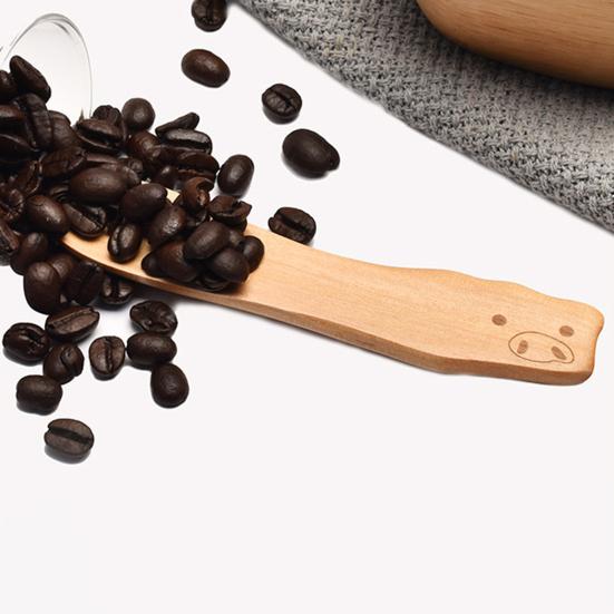 Жаропрочная пищевая деревянная ложка с короткой ручкой, маленькая ложка для меда в форме мультяшного животного, кухонные инструменты