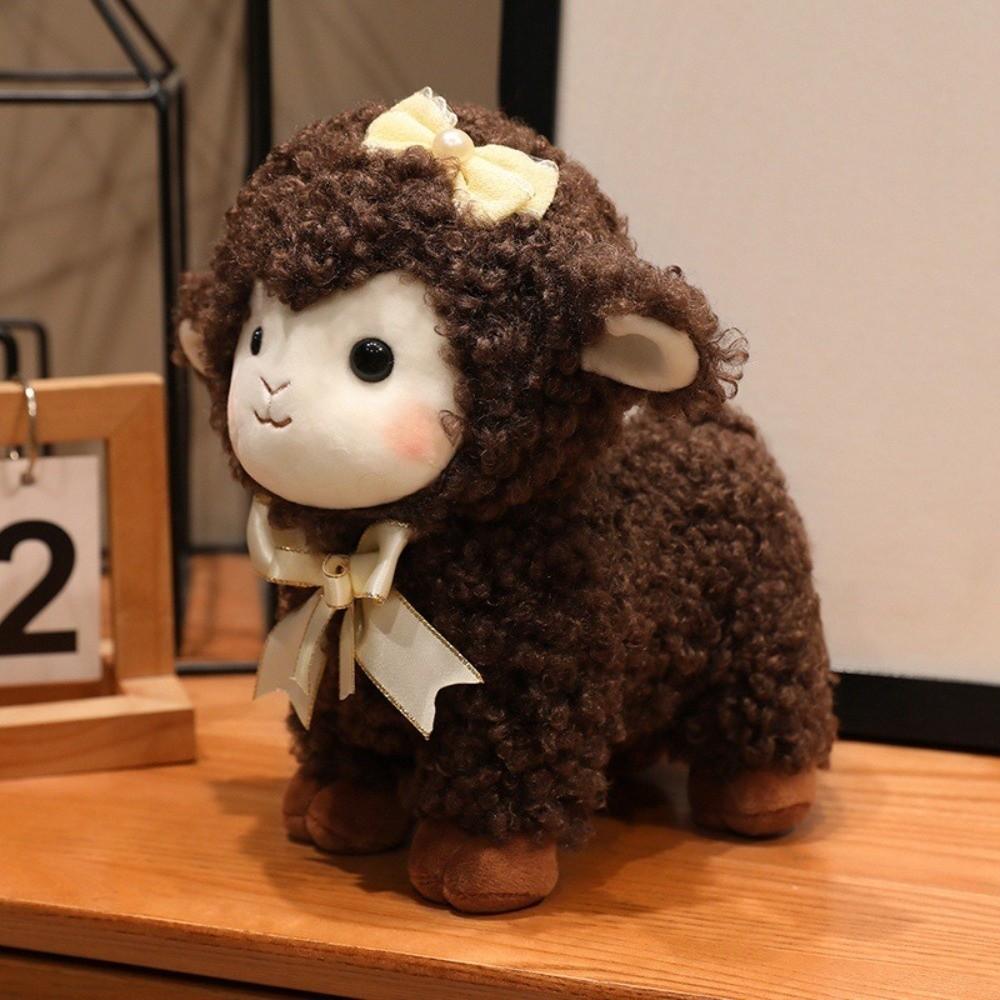 Bowknot Sheep Stuffed Animal Curly Wool Spring Festival Doll Goat Plush Mascot New Year Gift