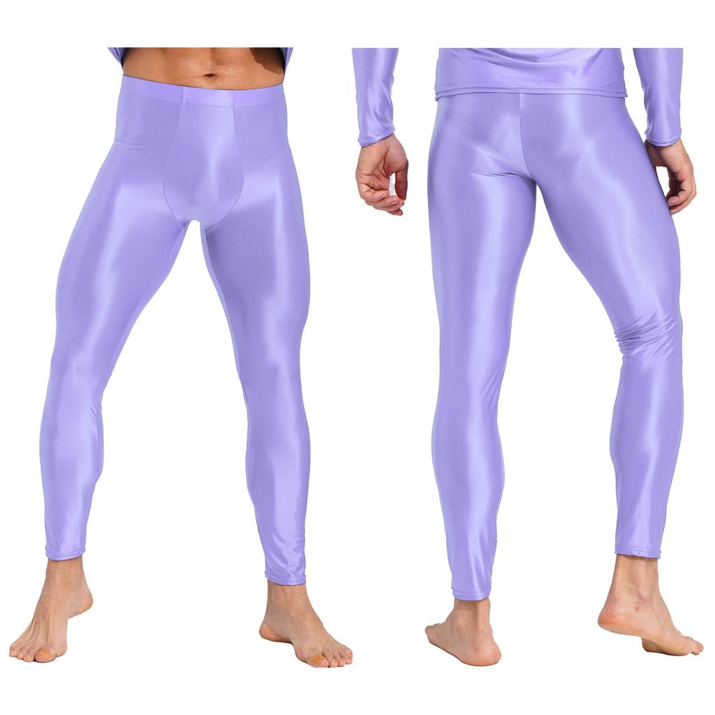 Mens Glossy Leggings Elastic Waistband Skinny Pants for Yoga Exercise Running Gym Fitness Workout