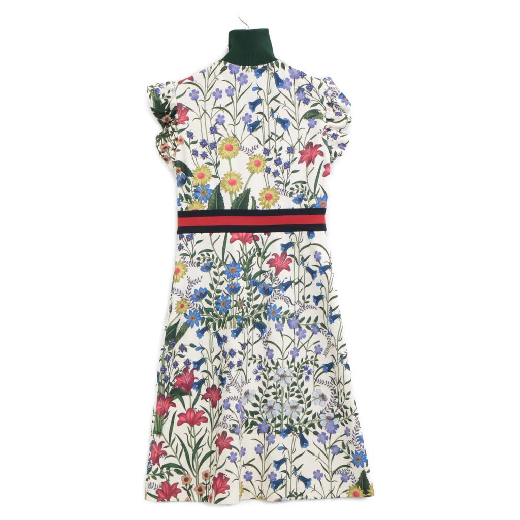 Gucci 479538 17AW White Flower Print Frill Leaf Jersey Dress Dress XS green/whiteUsed