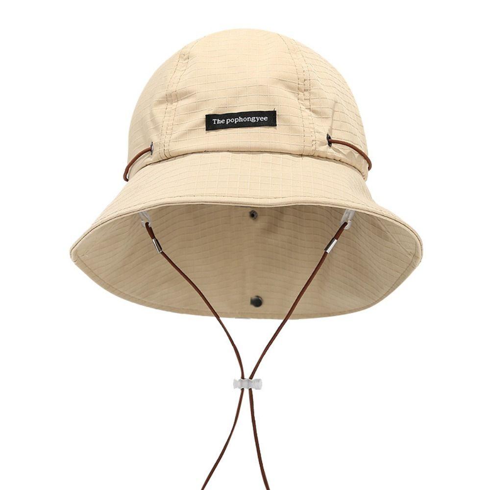 Quick-drying Wide Brim Sun Hat Solid Color Hiking Hat Breathable Drawstring Fisherman Hat Travel