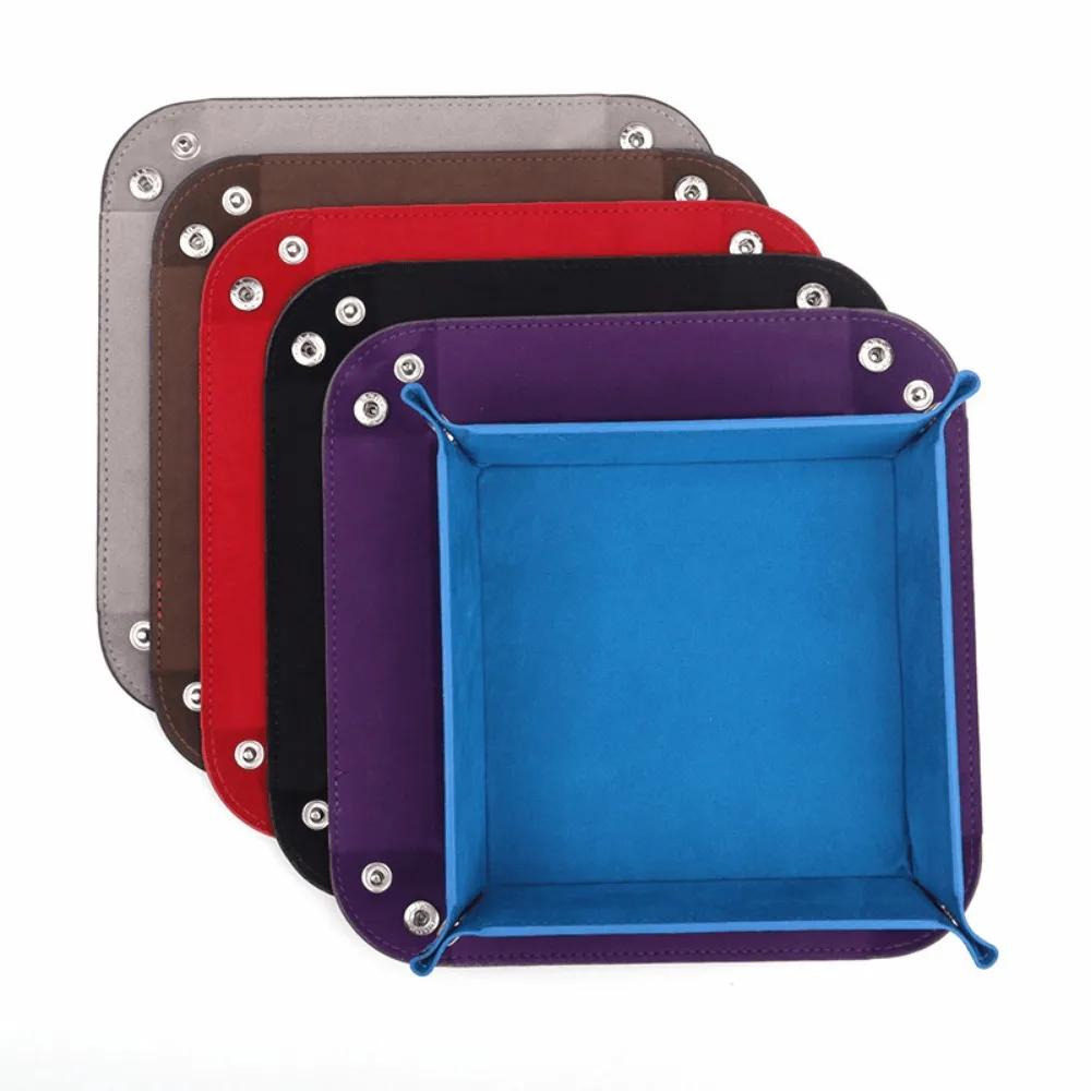 Game Hexagon Dice Rolling Folding Storage Tray Holder Creative Pu Leather Velvet Folding Tray Dice Mat Office Desktop Storage