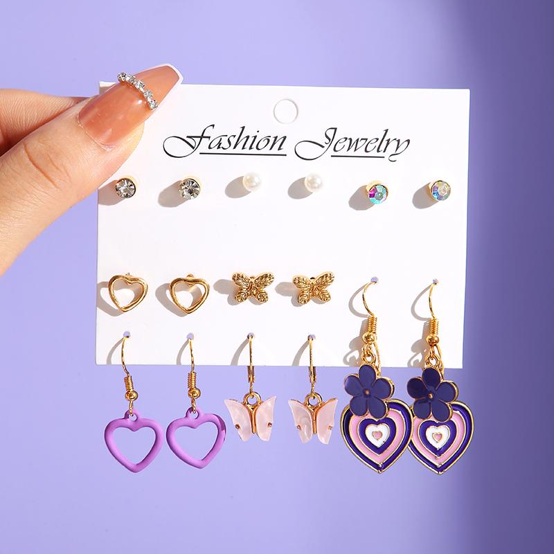 Colorful Resin Butterfly Earrings Set Pearl Purple Green Acrylic Gold Color Metal Hoop Earrings for Women Fashion Party Jewelry