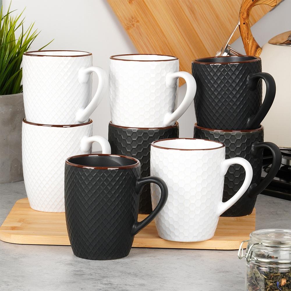 Ceramic Mugs White Black 400 Ml 8 Pcs.