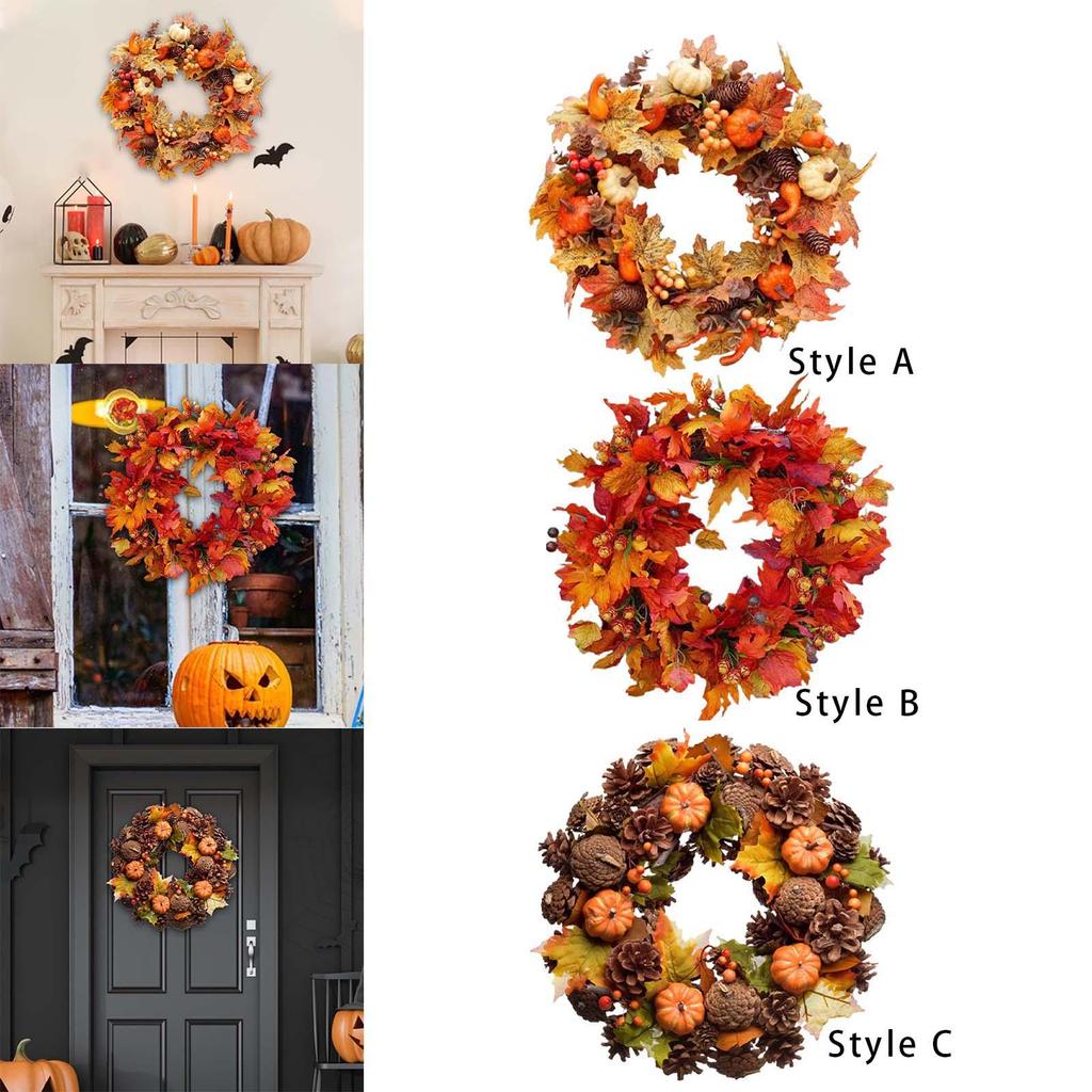 Fall Wreath Front Door Harvest for Indoor Festival Outdoor Halloween