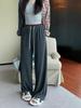 Women's High-Waisted Velvet Wide-Leg Pants - Petite Loose Fit, Floor-Length, Perfect for Spring and Autumn