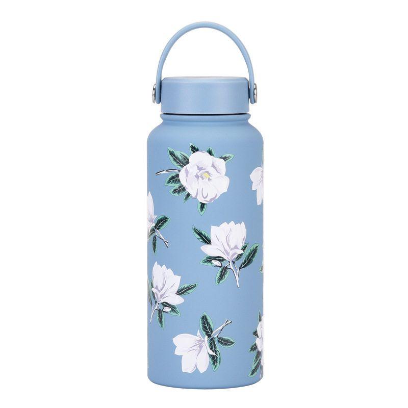 2025 New Model 1L Large Capacity Thermos Cup with Wide Mouth, Portable Handle, Sports Water Bottle, Outdoor Printed Water Cup for Women