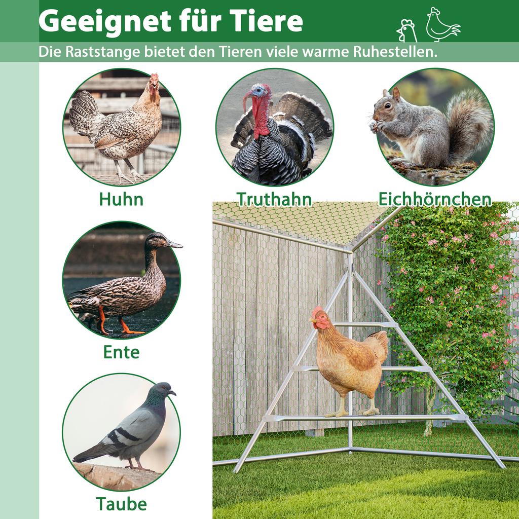 Chicken Coop with Metal Climbing Frame, Weatherproof Aviary 3x2m with Roof and Large Run Area - Safe Enclosure for Chickens and Small Animals
