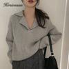 Hirsionsan Autumn Simple Basic Cashmere Jumper Women Casual Solid V-neck Pullovers Female Long Sleeve Loose Lazy Knitted Sweaters