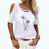 Women Casual Round Collar T-shirt Spring Summer&fall Floral Printed Short Sleeve Top Female Fashion Off Shoulder Tee Shirt