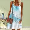 Women Flower Landscape Printed Mini Dress Sleeveless Party Dress Summer Beach Dress Sundress