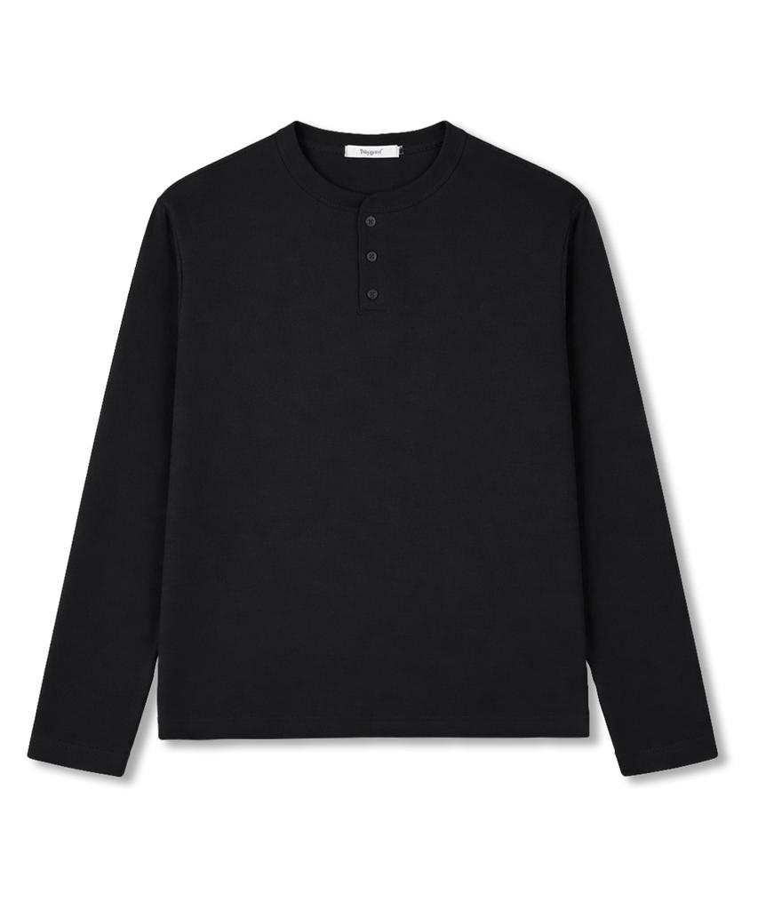 POLYGRAM Стильная полуукороченная футболка-henley с длинным рукавом, которую можно стирать - Черная