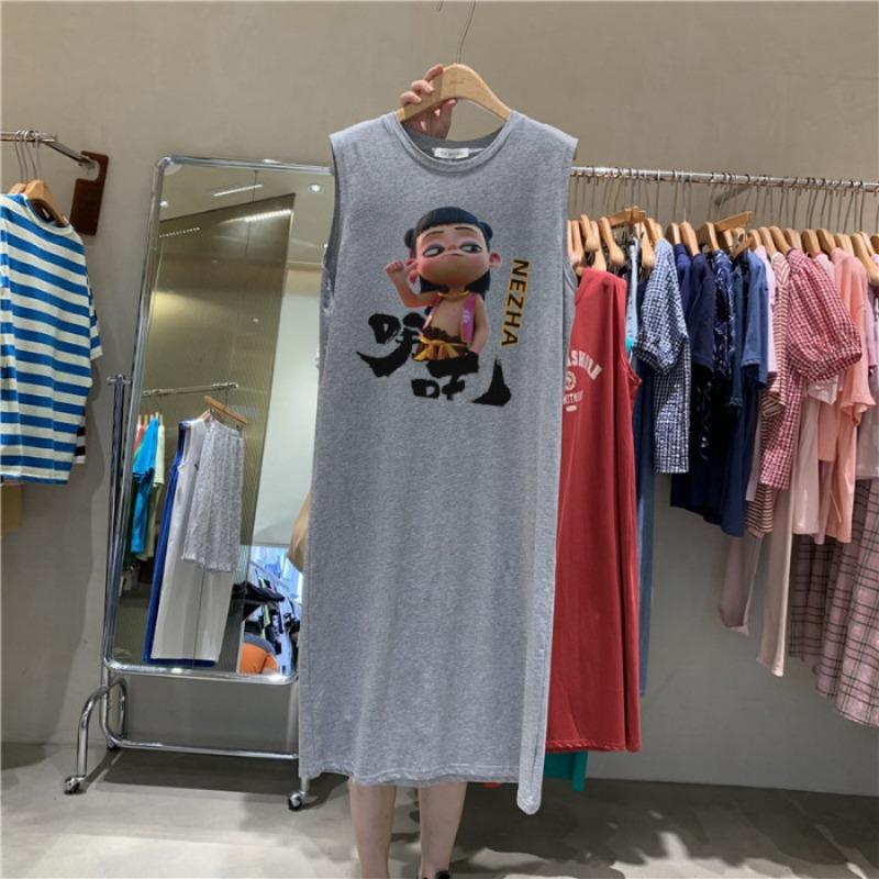 Женская одежда без рукавов жилет футболка длинное платье женское повседневное ленивое платье