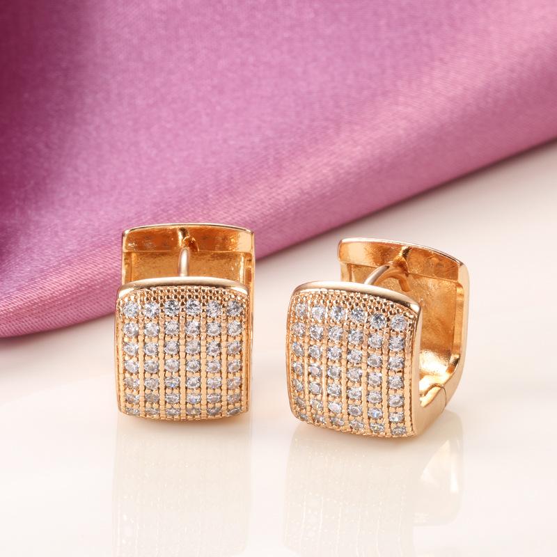 Luxury Zircon Hoop Earrings for Women Rose Gold Color Square Earring Trending Wedding Aesthetic Jewelry Gift