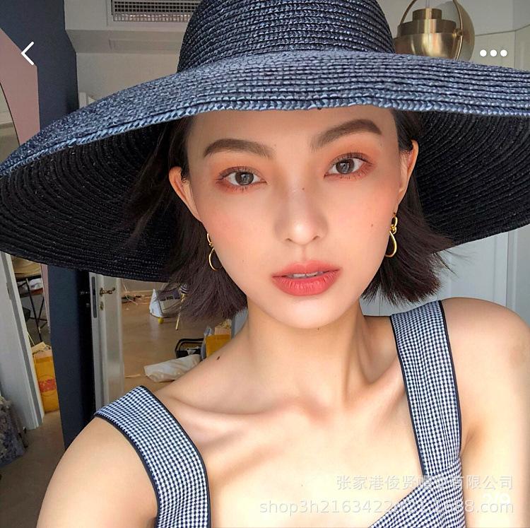 French retro elegant dome basin straw top hat women's spring and summer sun protection sunshade concave beach straw hat