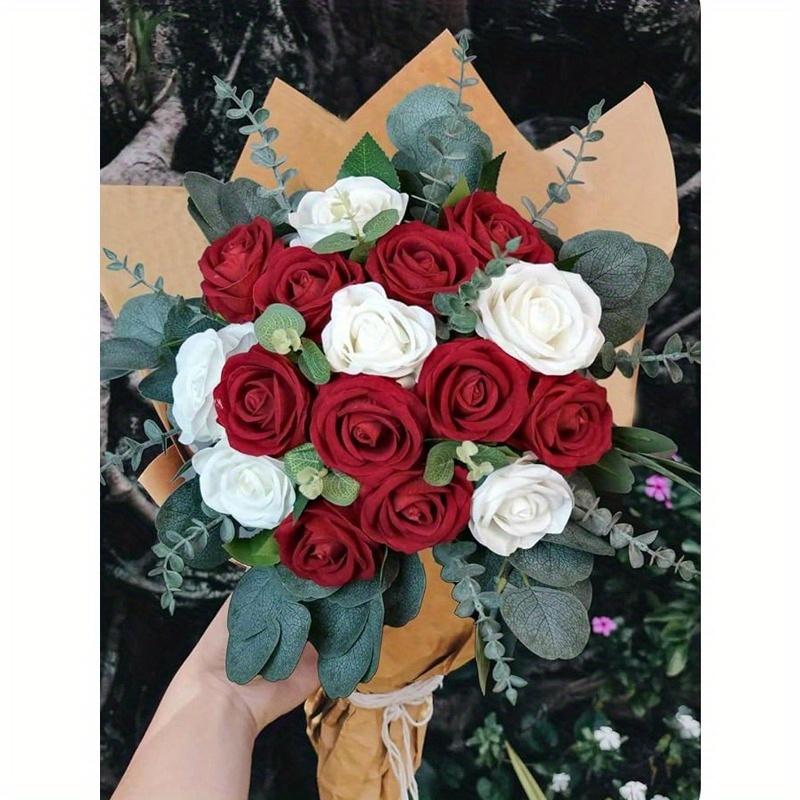 Artificial Eucalyptus Leaves Stems with White Seeds Short Silver Dollar Fake Green Leaf Stem Artificial Flowers Greenery Stems Plants