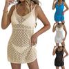 Women's Fashion Beach Solid Color Loose Beach Dress Patchwork Hollow Cover Up
