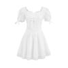 Ballet Hymn Babyboo French style Sweet Red Square Collar Lace Waist Hugging Slimming Puff sleeve Dress