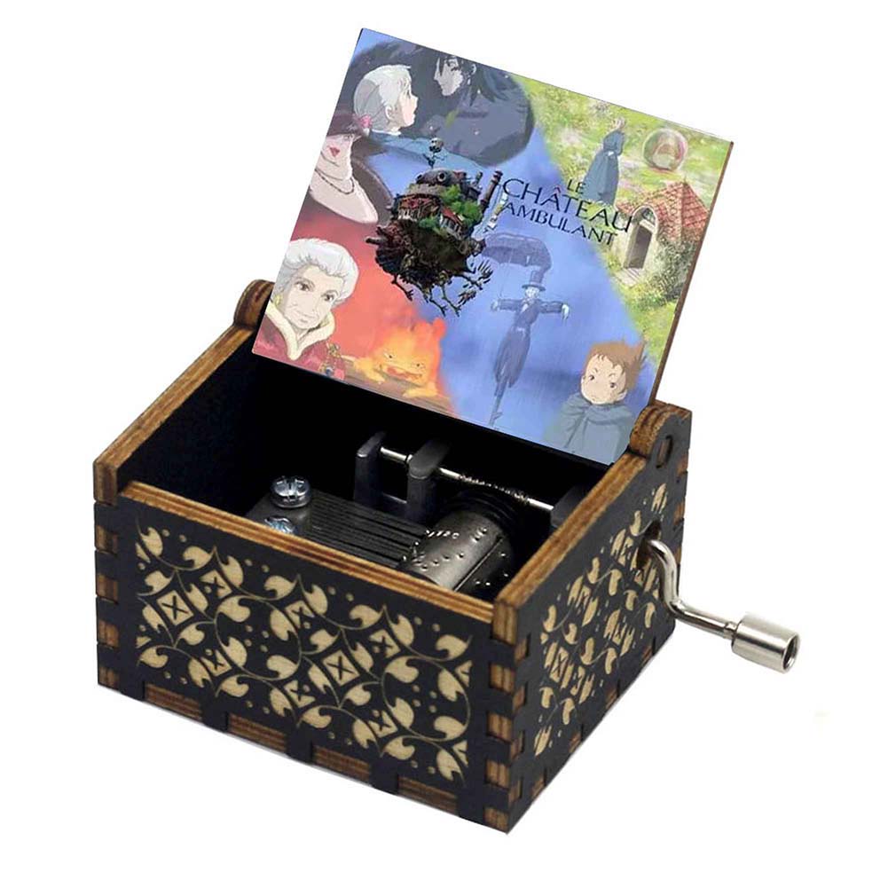 Anime Howl's Moving Castle Black Wooden Music Box Merry Go Round of Life Theme Fans Friends Mechanical Birthday Lovely Gifts