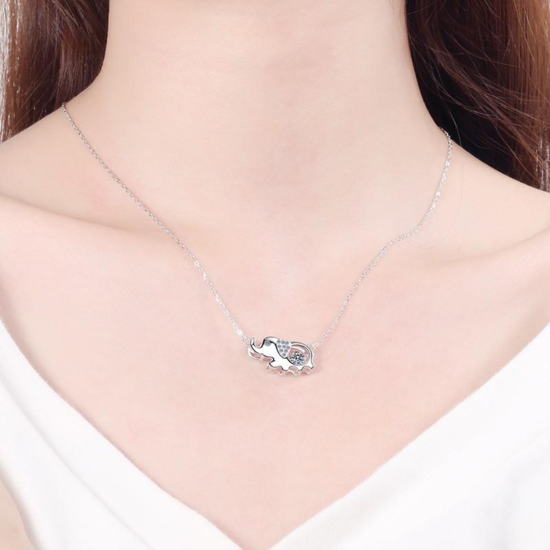 Sterling Elephant Pendant Necklace With Moissanite Stone Delicate Chain Women Animal Jewelry Gift