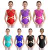 Kids Dance Bodysuit Glittery Rhinestones Keyhole Back Patchwork Sleeveless for Gymnastics Skating