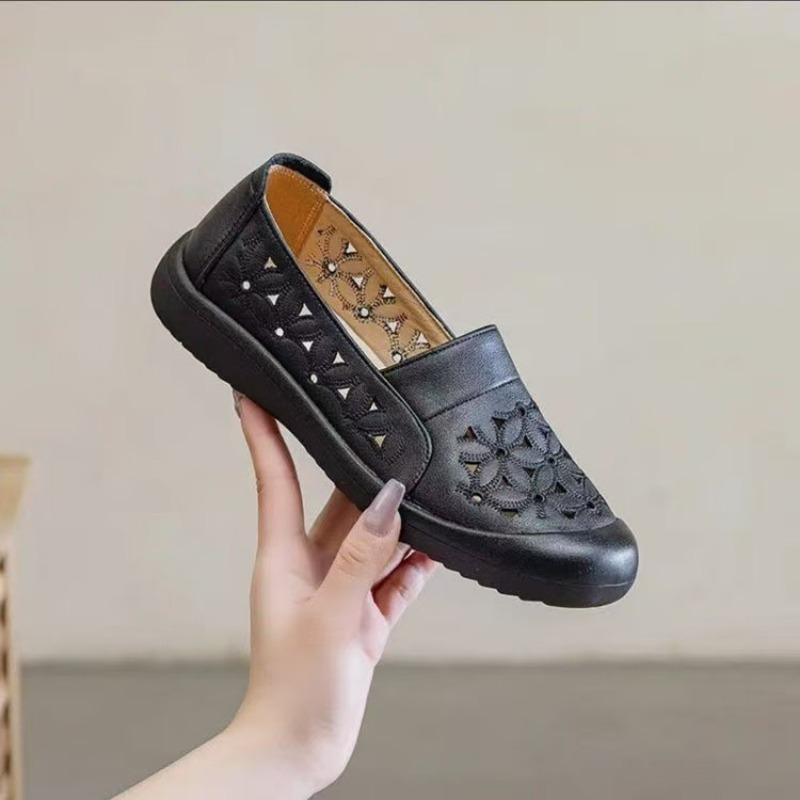 Summer New Hollow Doudou Shoes Soft Leather Soft Sole Casual One-pedal Comfortable Flat Bottom Breathable Comfortable Shoes