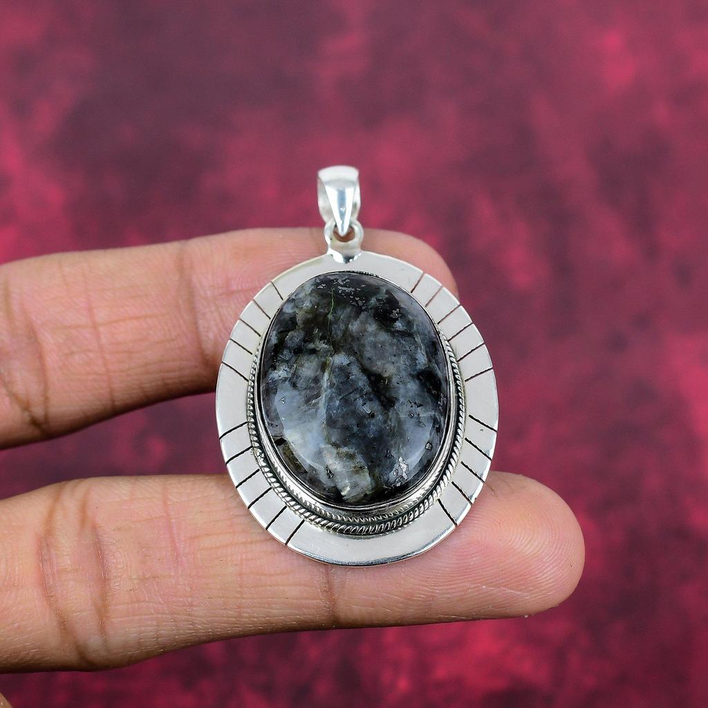 Подвеска с драгоценным камнем Larvikite, подвеска ручной работы из цельного серебра 925 пробы, ювелирные изделия последнего дизайна