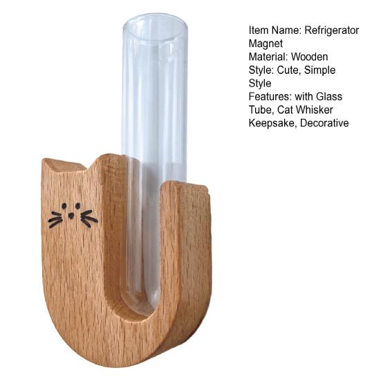 Ваза Кошачий Ус Магнит на Холодильник Деревянный Магнит на Холодильник со Стеклянной Трубкой Магнитный Контейнер для Сбора Кошачьих Усов Ваза Аксессуары для Холодильника