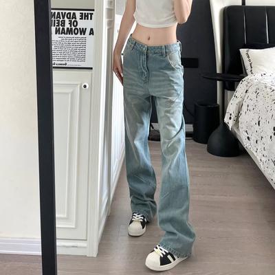 Осень и зима Новые американские джинсы High Street Washed Light Color для мужчин и женщин Прямые слегка расклешенные свободные широкие брюки