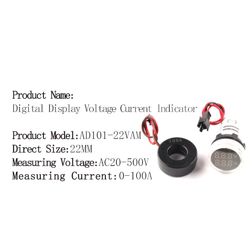 22мм Круглый Квадратный Двойной Светодиодный Индикатор Сигнальная Лампа Цифровой Вольтметр Амперметр 0-100А Ампер Вольт Тестер Напряжения Измеритель AC 20-500В