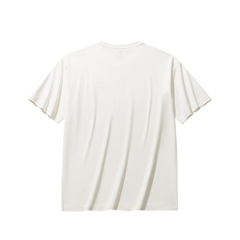 Anta Спортивная повседневная футболка Lifestyle Series, однотонная, с круглым вырезом, с коротким рукавом, мужская, цвет слоновой кости и белым 952528114-1