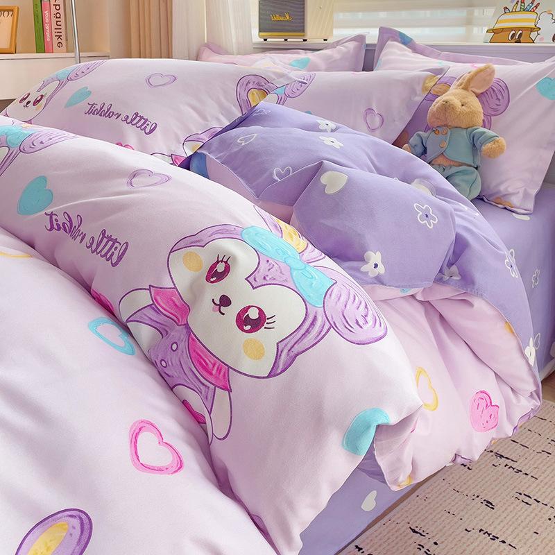 Thickened Skin-friendly Cotton Sheets Four-piece Quilt Cover Twill Sheets Cartoon Dormitory Three-piece Set