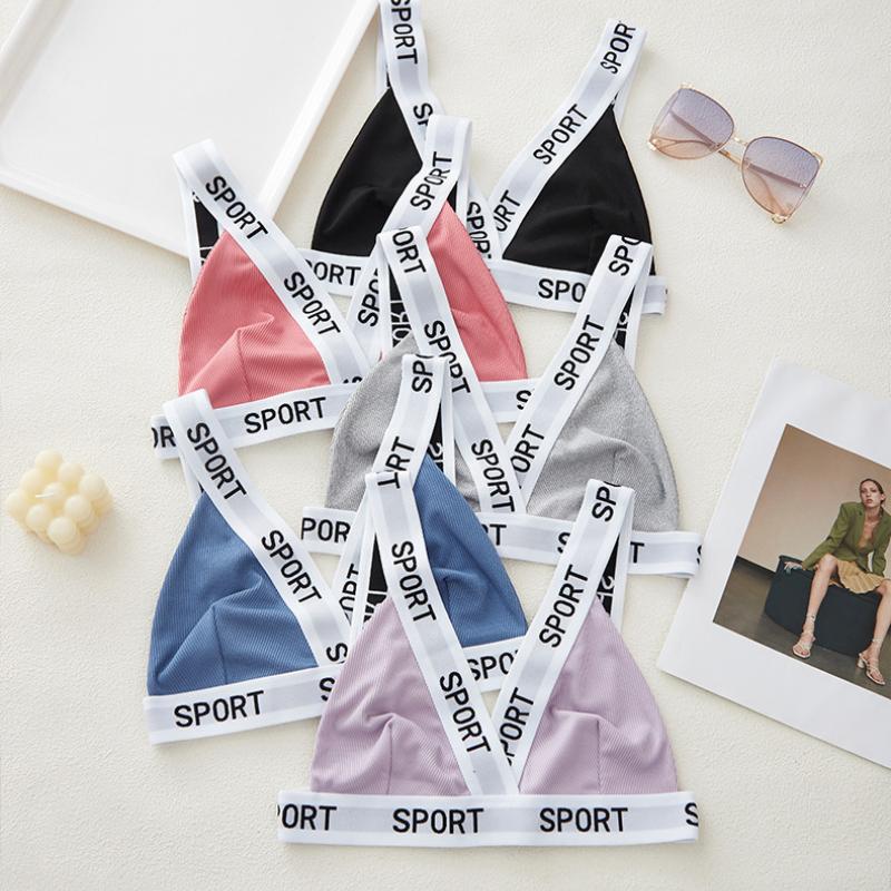 Спортивное письмо Нижнее белье Бюстгальтер Обернутая грудь Треугольная чашка Топ-труба Жилет Спортивный бюстгальтер