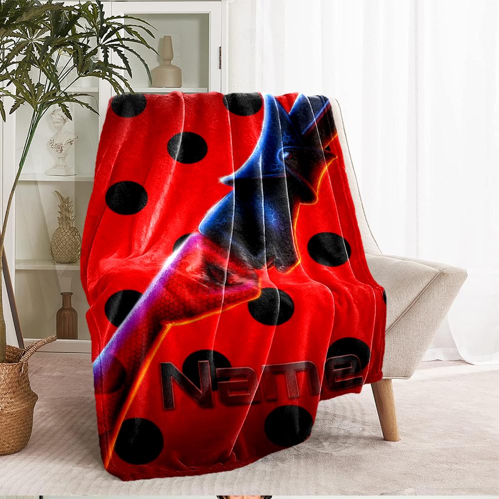Custom Name Ladybug Theme Printed Blanket - Perfect for Couch, Bed, Travel & Outdoor Use | Machine Washable, Cozy & Durable.