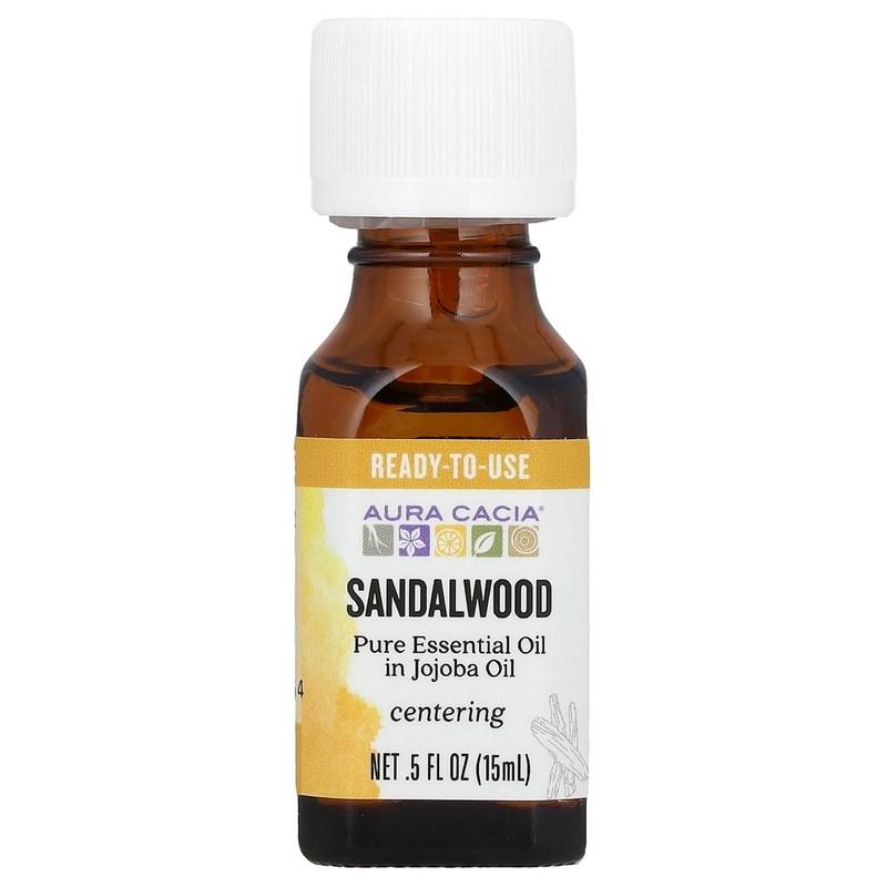 Aura Cacia Pure Essential Oil, Jojoba Oil, Sandalwood 15ml (0.5 fl oz), 1 pcs