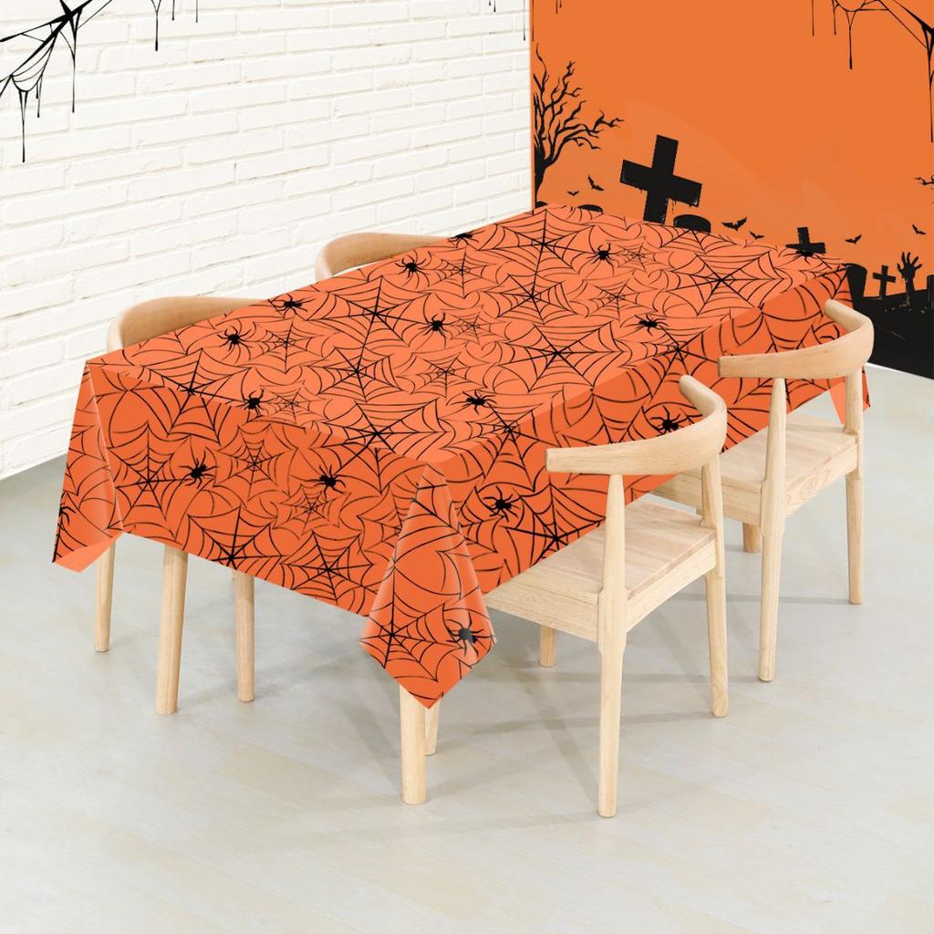 6PCS Holiday Disposable Halloween Tablecloth Halloween Themed Pumpkin Tablecloth Party Atmosphere Decoration Durable Supplies