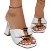 2025 summer new one-word with metal buckle thick heel cool slippers women's square head open-toed high-heeled fashion slippers foreign trade