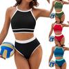 2024 Women's High-Waist Bikini Set: Solid Color Sporty Swimwear