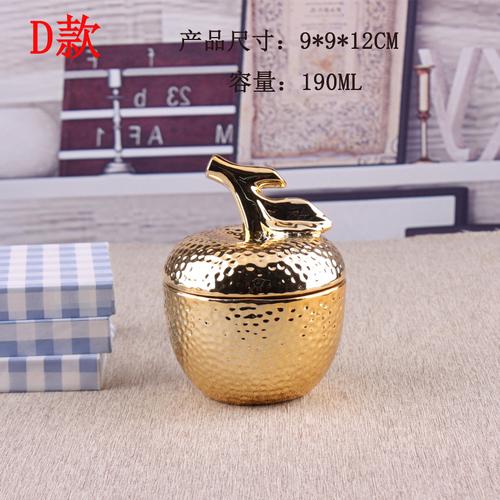 Creative Electroplating Ceramic Fruit Storage Jar Golden Pear Apple Living Room Decor Ring Necklace Storage Box Home Decoration