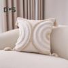 Boho Throw Pillow with Braided Rope Pattern And Tassels Soft Cotton Linen Textured Cushion for Sofa Bed Office