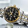 OLEVS Men's Chronograph Quartz Watch Date Display 30M Water Resistant 41mm Black Dial Silver Gold Stainless Steel Band