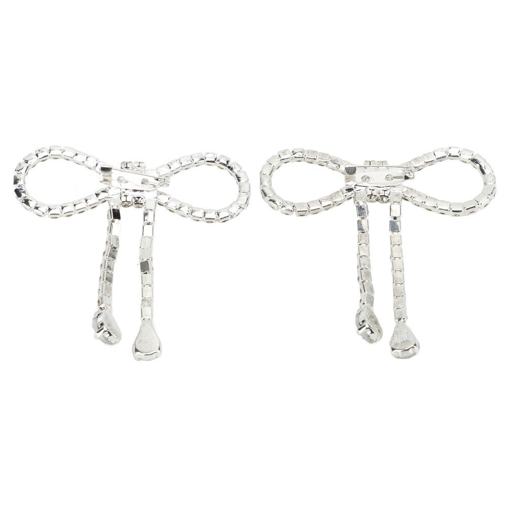 2pcs Shiny Finish Rhinestone Bow Brooch Tassel Design Tassel Brooch Pin Shiny Bow Brooch Daily Wear