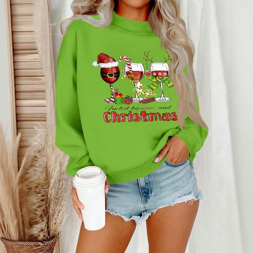 Женский повседневный модный свитшот с круглым вырезом и длинными рукавами с рождественским принтом