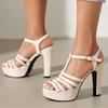 Элегантные женские босоножки на платформе Летняя обувь 2025 Ремешок на щиколотке Розовое золото Серебро Высокий каблук Вечерняя обувь Женская Роскошная Большой размер