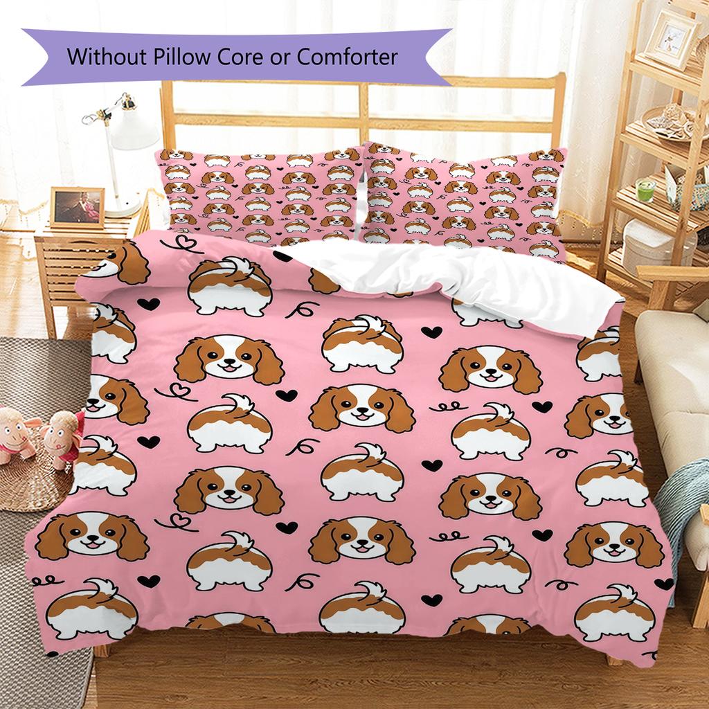 Cartoon Pet Puppy Pattern Bedding,Quilt Set Quilt Cover Pillowcase Home Birthday Gift (1 * duvet cover + 2 * pillowcase, without core)